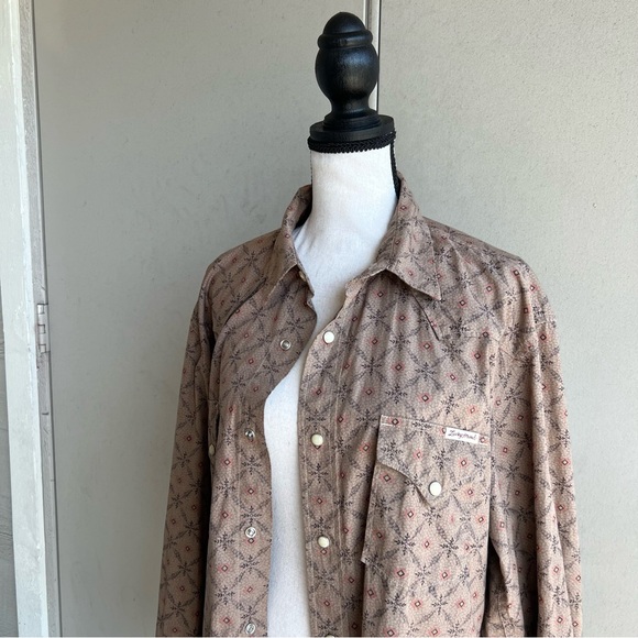Vintage Lucky Brand Western Brown Button Up Shirt Patterned Large Rick Grimes - Picture 4 of 15